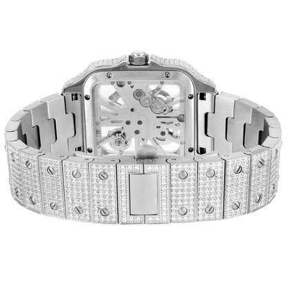 Moissanite Skeleton White Tone Dial Watch Cartice-jewelry