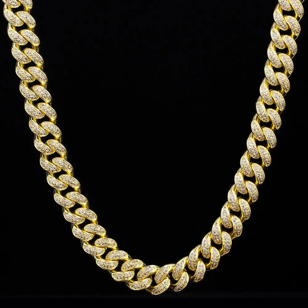 12mm Iced Out Cuban Link Necklace - Gold - Cartice™LuxuryJewelryGoldSilverWatchBraceletNecklaceChainIced-outCubanMoissaniteTarnish-freeStainlessDurablePremiumShinePlatedStatementDiamondAffordable