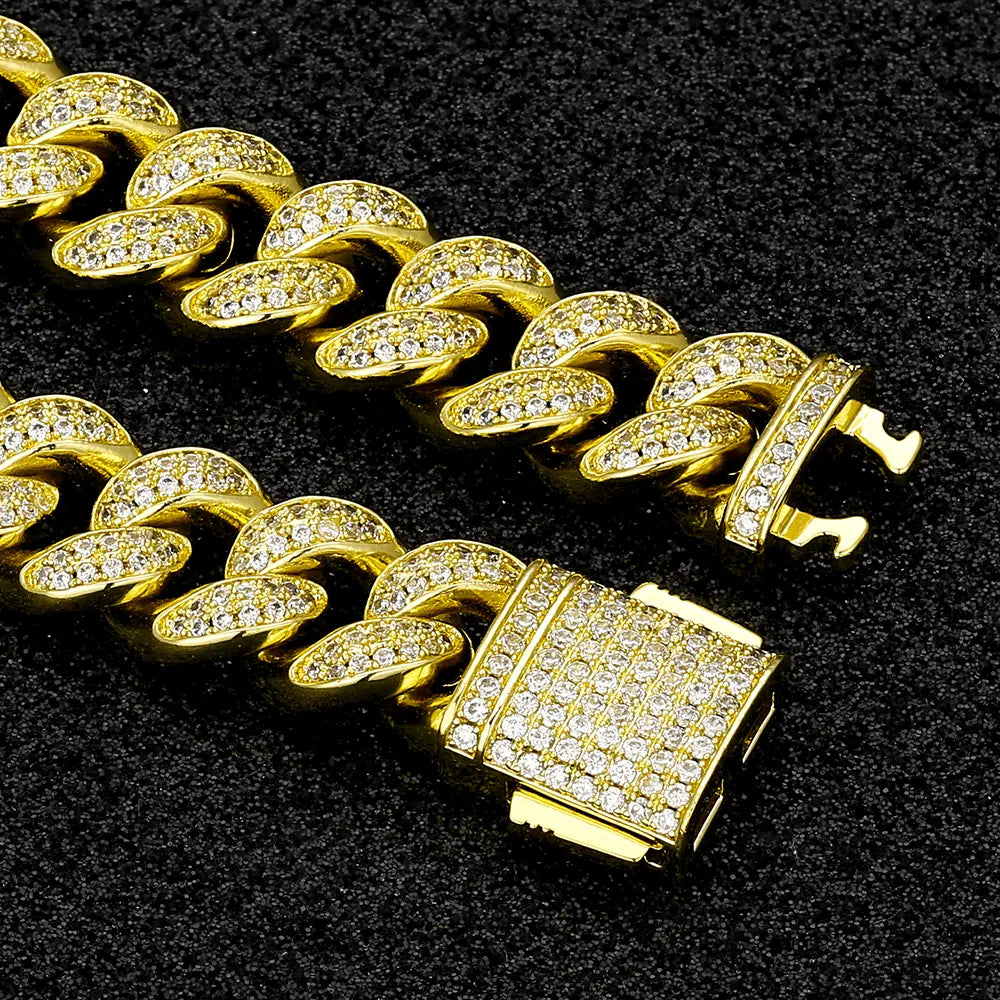 12mm Iced Out Cuban Link Necklace - Gold - Cartice™LuxuryJewelryGoldSilverWatchBraceletNecklaceChainIced-outCubanMoissaniteTarnish-freeStainlessDurablePremiumShinePlatedStatementDiamondAffordable