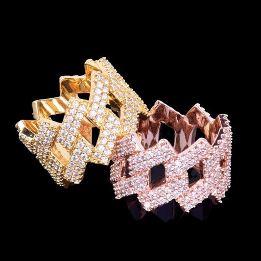 Crown Miami Cuban Link Iced Out Ring - Cartice™LuxuryJewelryGoldSilverWatchBraceletNecklaceChainIced-outCubanMoissaniteTarnish-freeStainlessDurablePremiumShinePlatedStatementDiamondAffordable