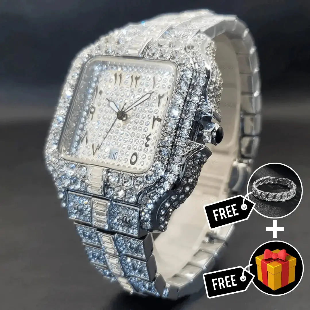 Arabic Iced Out Watch - Cartice™LuxuryJewelryGoldSilverWatchBraceletNecklaceChainIced-outCubanMoissaniteTarnish-freeStainlessDurablePremiumShinePlatedStatementDiamondAffordable