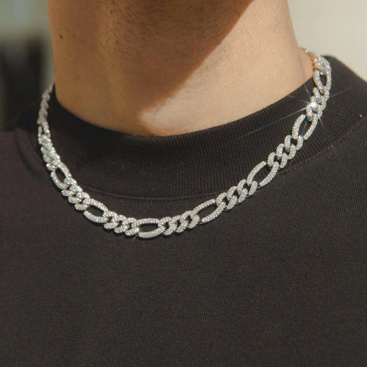 10mm Iced Figaro Chain  - White Gold - Cartice™LuxuryJewelryGoldSilverWatchBraceletNecklaceChainIced-outCubanMoissaniteTarnish-freeStainlessDurablePremiumShinePlatedStatementDiamondAffordable