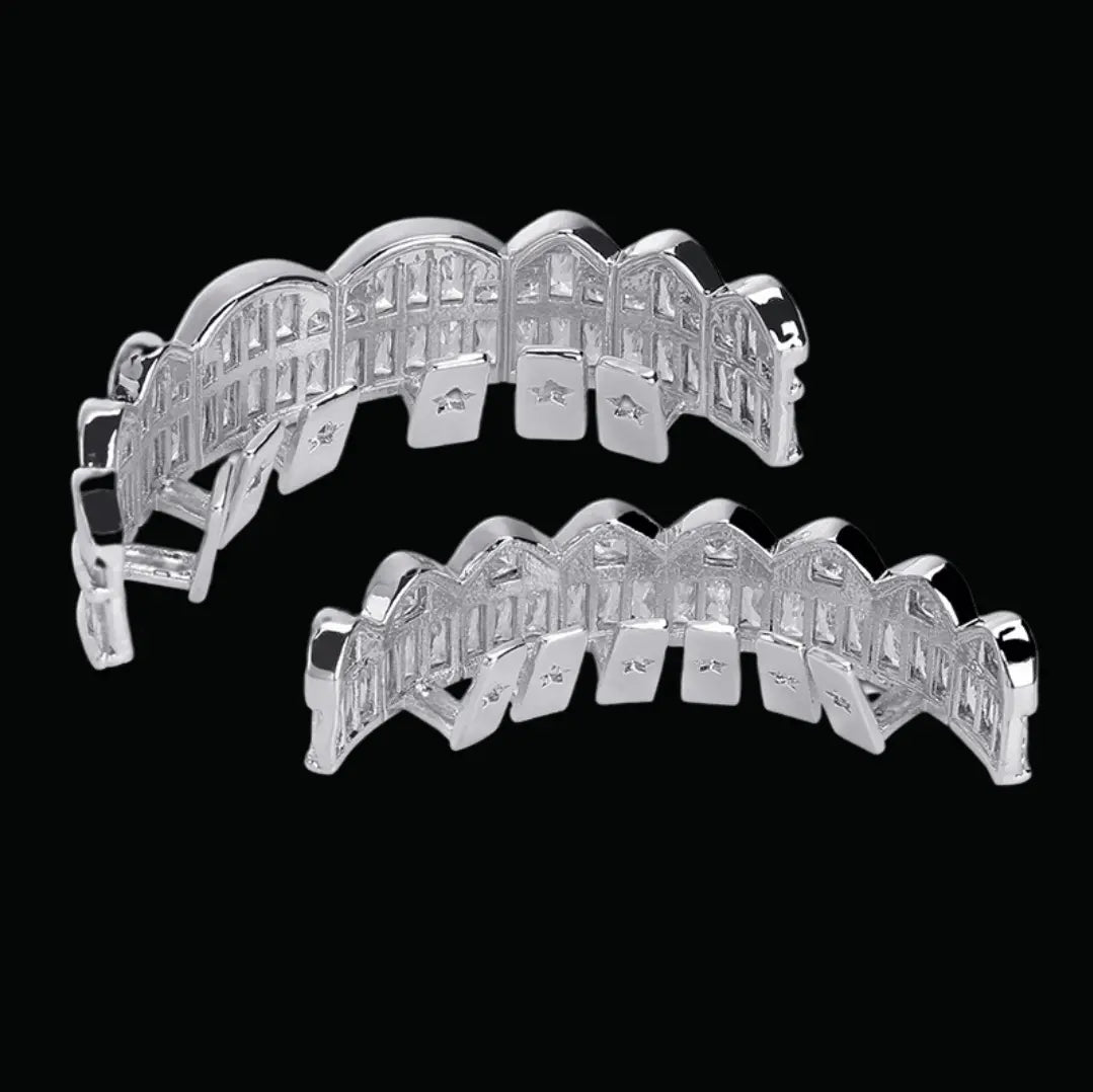 Baguette Iced Out Diamond Grillz - Cartice™LuxuryJewelryGoldSilverWatchBraceletNecklaceChainIced-outCubanMoissaniteTarnish-freeStainlessDurablePremiumShinePlatedStatementDiamondAffordable