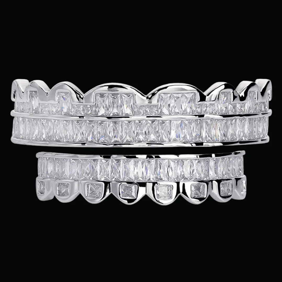 Baguette Iced Out Diamond Grillz - Cartice™LuxuryJewelryGoldSilverWatchBraceletNecklaceChainIced-outCubanMoissaniteTarnish-freeStainlessDurablePremiumShinePlatedStatementDiamondAffordable