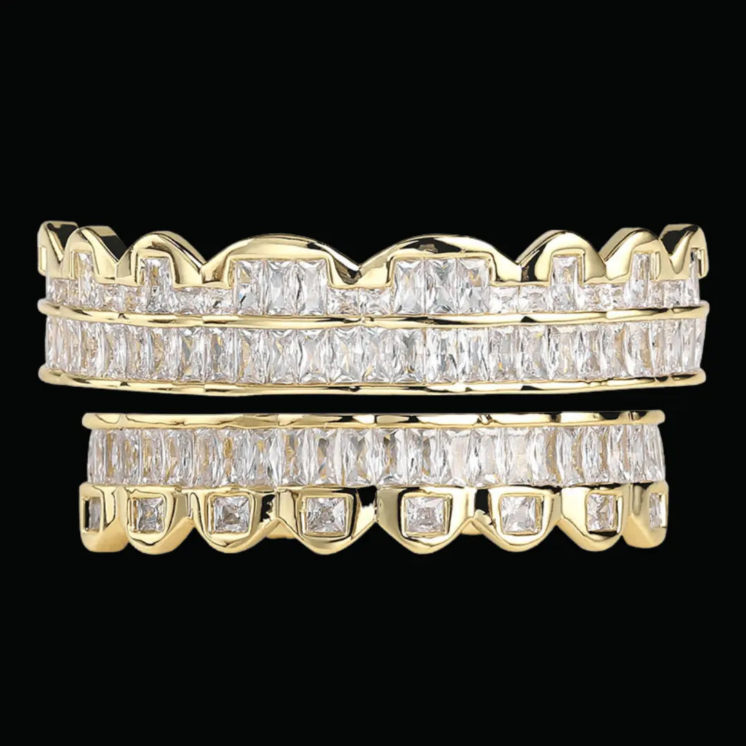 Baguette Iced Out Diamond Grillz - Cartice™LuxuryJewelryGoldSilverWatchBraceletNecklaceChainIced-outCubanMoissaniteTarnish-freeStainlessDurablePremiumShinePlatedStatementDiamondAffordable