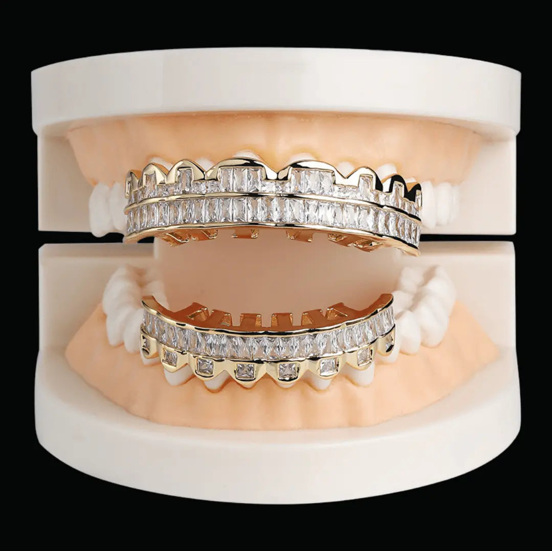 Baguette Iced Out Diamond Grillz - Cartice™LuxuryJewelryGoldSilverWatchBraceletNecklaceChainIced-outCubanMoissaniteTarnish-freeStainlessDurablePremiumShinePlatedStatementDiamondAffordable