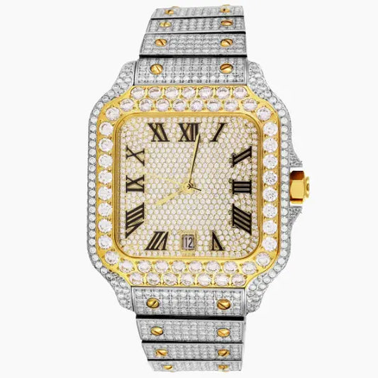 Moissanite Two Tone Yellow Gold Watch Cartice-jewelry