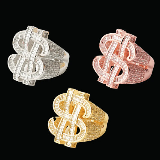 Dollar Sign Iced Out Ring - Cartice™LuxuryJewelryGoldSilverWatchBraceletNecklaceChainIced-outCubanMoissaniteTarnish-freeStainlessDurablePremiumShinePlatedStatementDiamondAffordable