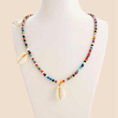 Colorful Beaded Shell Necklace with Handmade Braided Pearl Rice Beads - Gold - Cartice™LuxuryJewelryGoldSilverWatchBraceletNecklaceChainIced-outCubanMoissaniteTarnish-freeStainlessDurablePremiumShinePlatedStatementDiamondAffordable