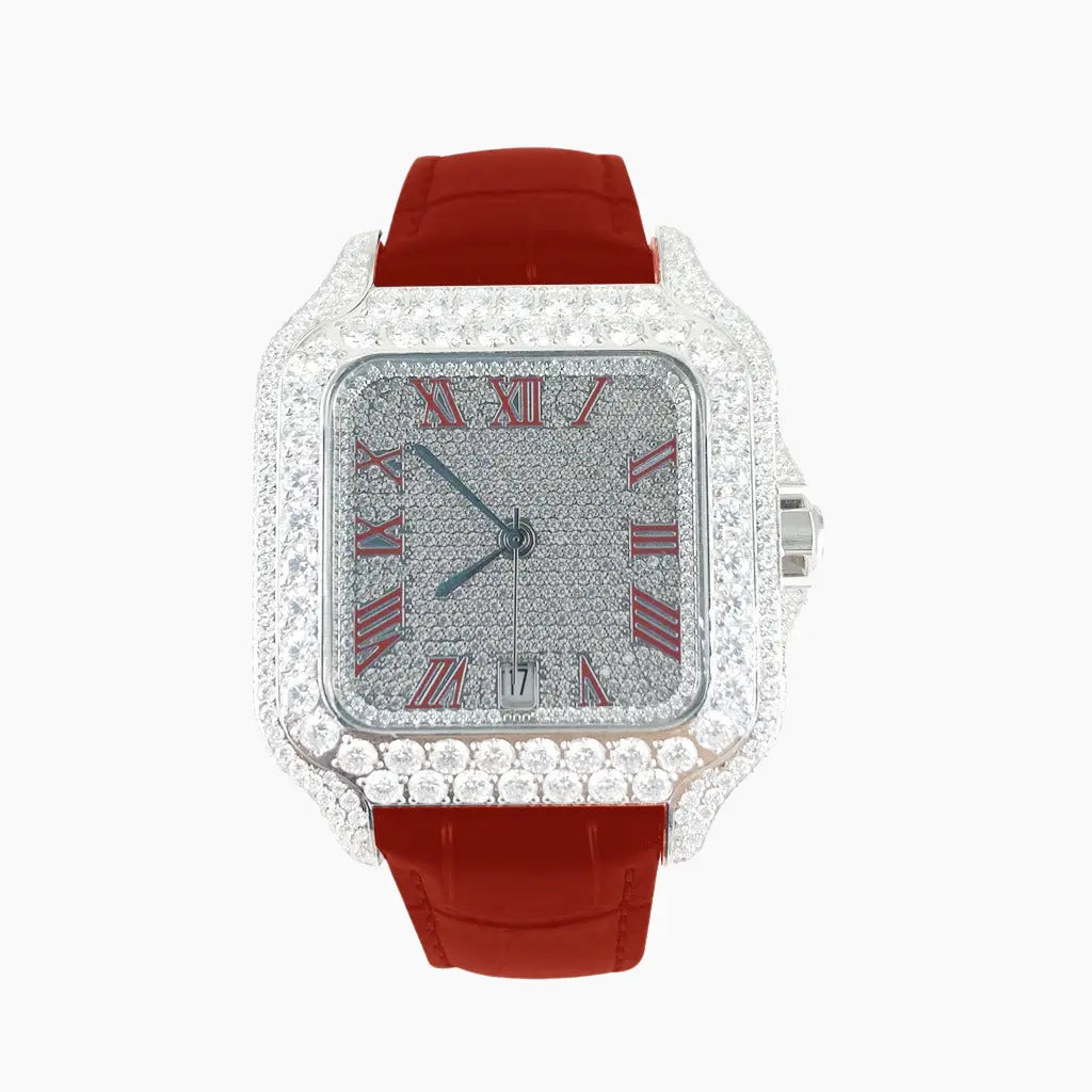 Red VS Moissanite Stainless Steel Luxury Watch Cartice-jewelry