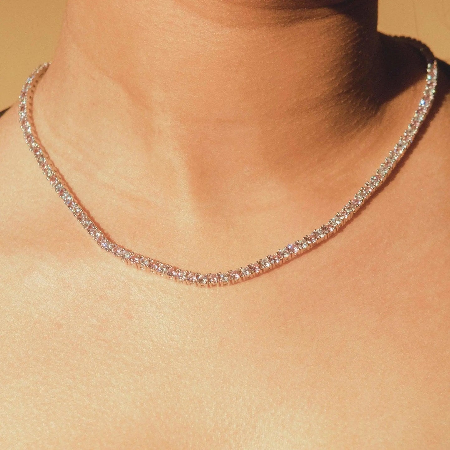 3mm Tennis Necklace - Pink & White - Cartice™LuxuryJewelryGoldSilverWatchBraceletNecklaceChainIced-outCubanMoissaniteTarnish-freeStainlessDurablePremiumShinePlatedStatementDiamondAffordable