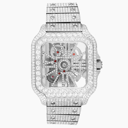 Moissanite Skeleton White Tone Dial Watch Cartice-jewelry