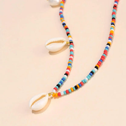 Colorful Beaded Shell Necklace with Handmade Braided Pearl Rice Beads - Gold - Cartice™LuxuryJewelryGoldSilverWatchBraceletNecklaceChainIced-outCubanMoissaniteTarnish-freeStainlessDurablePremiumShinePlatedStatementDiamondAffordable