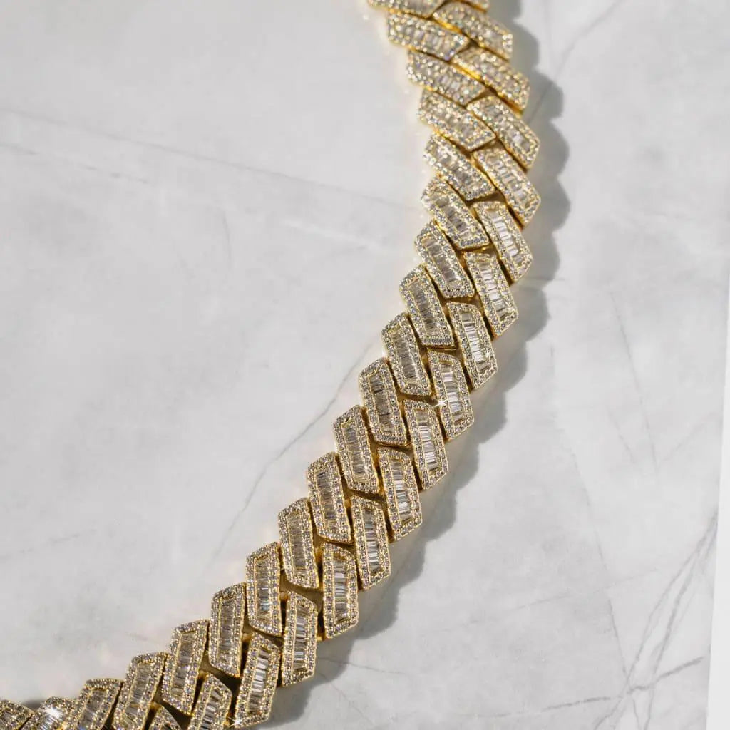 19mm Prong Baguette Cuban Chain - Gold - Cartice™LuxuryJewelryGoldSilverWatchBraceletNecklaceChainIced-outCubanMoissaniteTarnish-freeStainlessDurablePremiumShinePlatedStatementDiamondAffordable