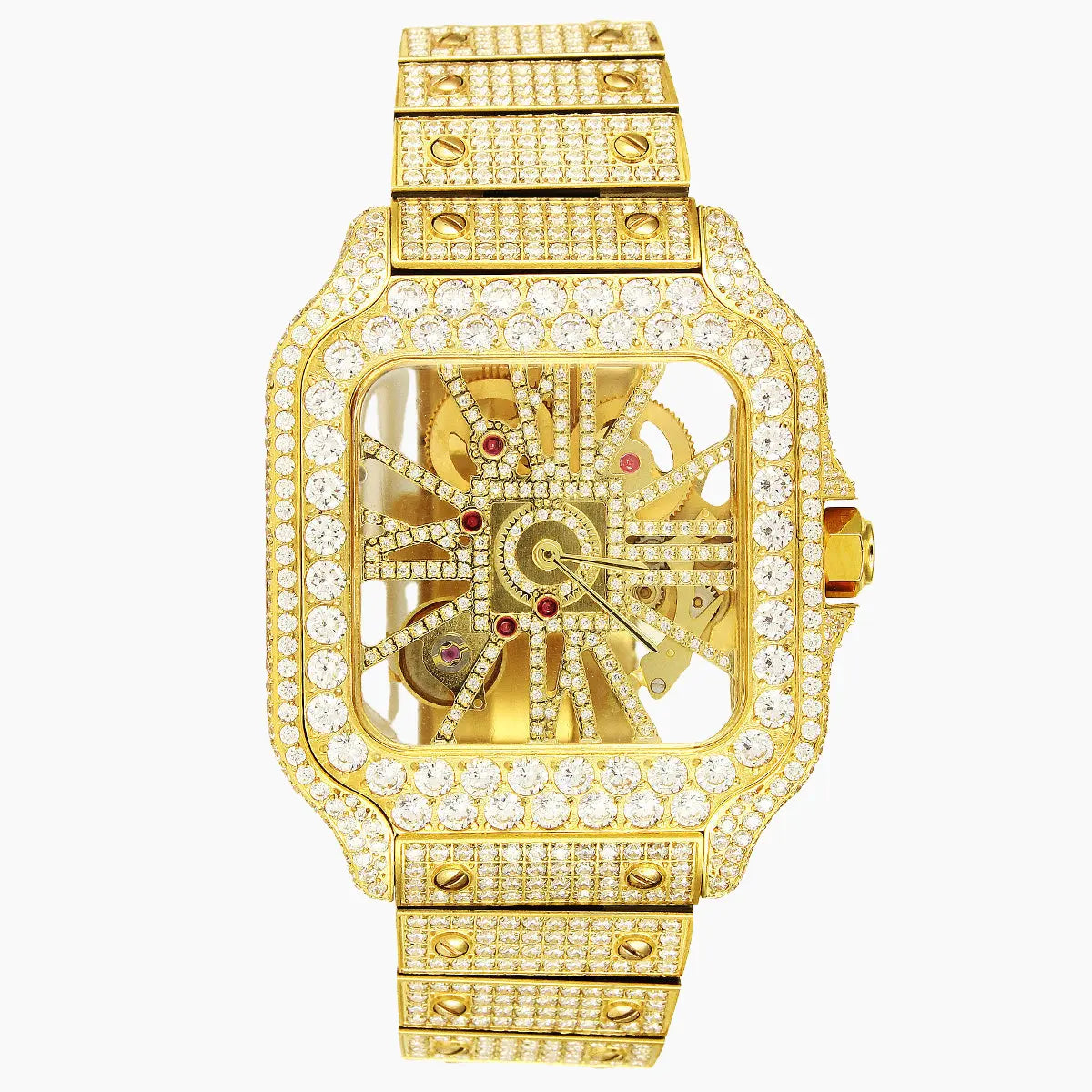 Moissanite Skeleton Dial Yellow Tone Watch Cartice-jewelry