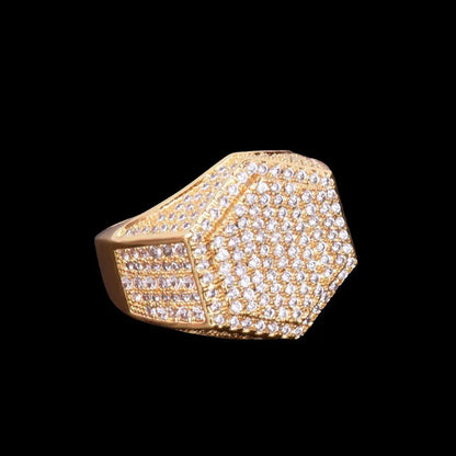 Hexagon Iced Out Ring - Cartice™LuxuryJewelryGoldSilverWatchBraceletNecklaceChainIced-outCubanMoissaniteTarnish-freeStainlessDurablePremiumShinePlatedStatementDiamondAffordable