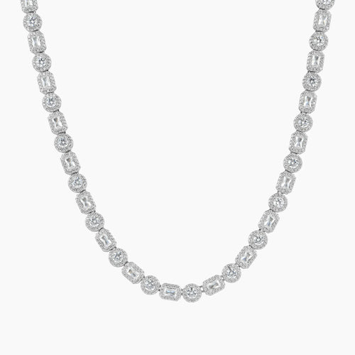 8mm Emerald Cut Mix Clustered Tennis Chain - White Gold - Cartice™LuxuryJewelryGoldSilverWatchBraceletNecklaceChainIced-outCubanMoissaniteTarnish-freeStainlessDurablePremiumShinePlatedStatementDiamondAffordable