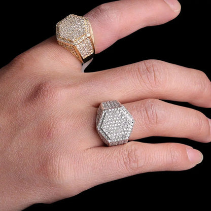 Hexagon Iced Out Ring - Cartice™LuxuryJewelryGoldSilverWatchBraceletNecklaceChainIced-outCubanMoissaniteTarnish-freeStainlessDurablePremiumShinePlatedStatementDiamondAffordable