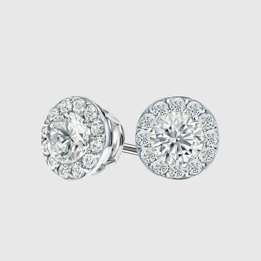 VVS HALO STUD EARRINGS 2.4CTW   - White Gold Vermeil - Cartice™LuxuryJewelryGoldSilverWatchBraceletNecklaceChainIced-outCubanMoissaniteTarnish-freeStainlessDurablePremiumShinePlatedStatementDiamondAffordable