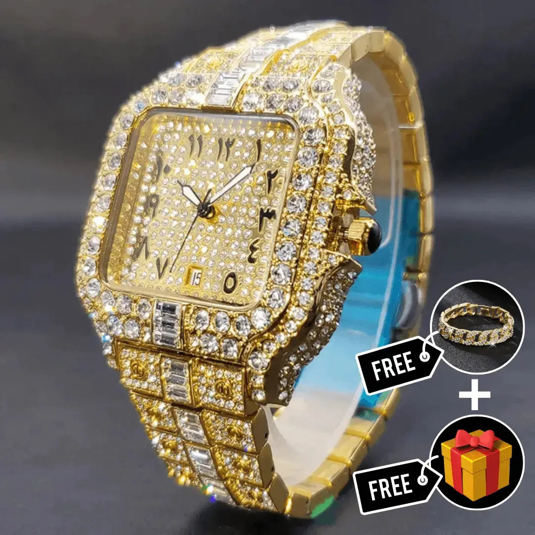 Arabic Iced Out Watch - Cartice™LuxuryJewelryGoldSilverWatchBraceletNecklaceChainIced-outCubanMoissaniteTarnish-freeStainlessDurablePremiumShinePlatedStatementDiamondAffordable