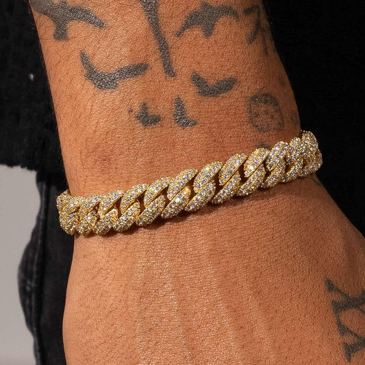 9mm Iced Cuban Link Bracelet - Gold - Cartice™LuxuryJewelryGoldSilverWatchBraceletNecklaceChainIced-outCubanMoissaniteTarnish-freeStainlessDurablePremiumShinePlatedStatementDiamondAffordable