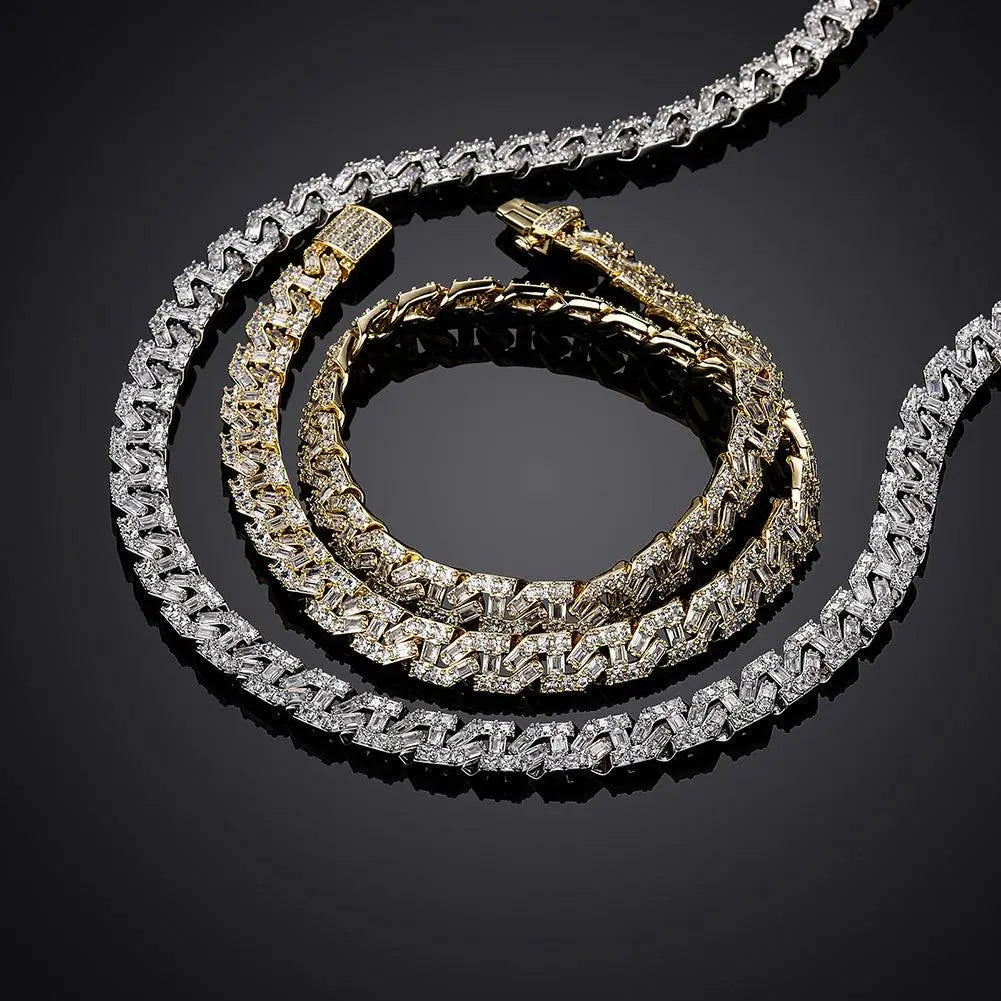 9mm Iced Out Baguette Cuban - Gold - Cartice™LuxuryJewelryGoldSilverWatchBraceletNecklaceChainIced-outCubanMoissaniteTarnish-freeStainlessDurablePremiumShinePlatedStatementDiamondAffordable