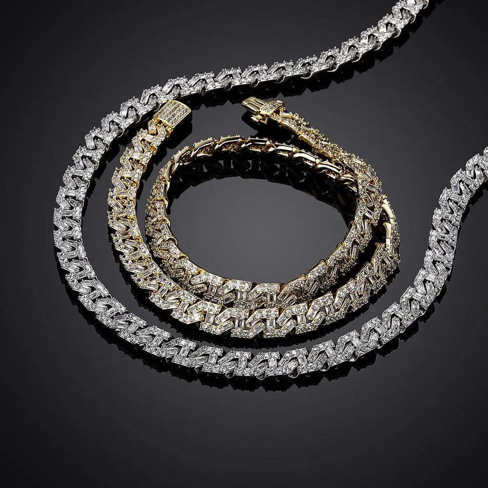 9mm Iced Out Baguette Cuban - White Gold - Cartice™LuxuryJewelryGoldSilverWatchBraceletNecklaceChainIced-outCubanMoissaniteTarnish-freeStainlessDurablePremiumShinePlatedStatementDiamondAffordable