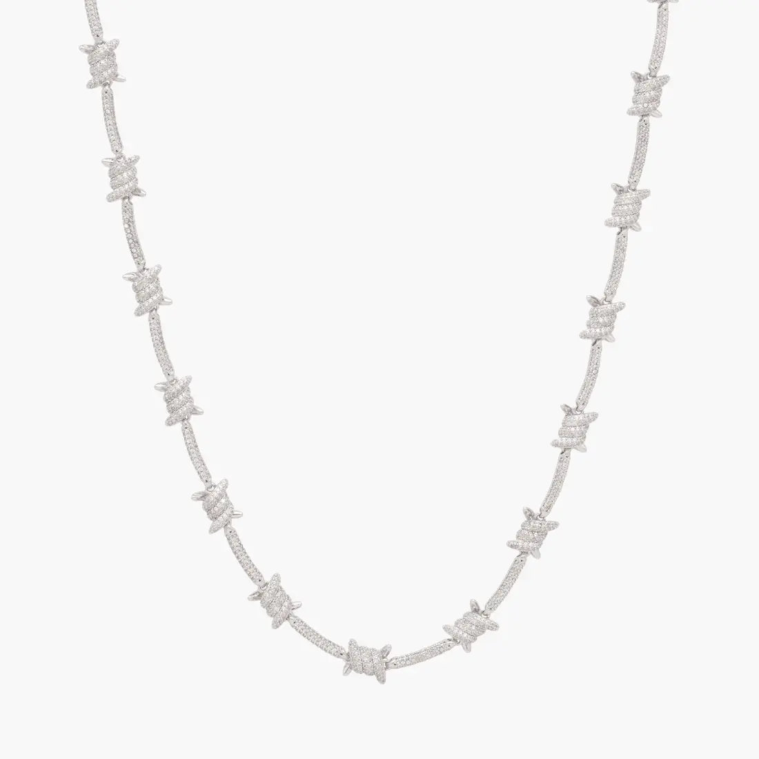 Iced Barbed Wire Chain - White Gold - Cartice™LuxuryJewelryGoldSilverWatchBraceletNecklaceChainIced-outCubanMoissaniteTarnish-freeStainlessDurablePremiumShinePlatedStatementDiamondAffordable