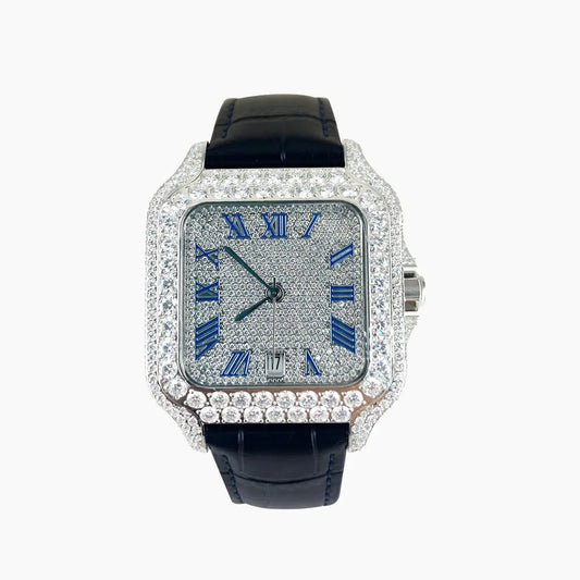 Moissanite Blue Leather Band VS GRA Certified Watch Cartice-jewelry