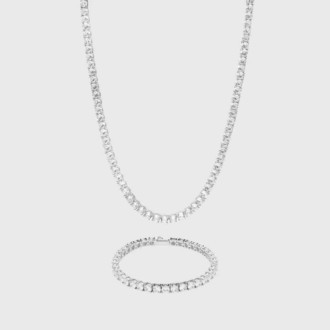 5mm Tennis Chain + Bracelet Bundle - White Gold - Cartice™LuxuryJewelryGoldSilverWatchBraceletNecklaceChainIced-outCubanMoissaniteTarnish-freeStainlessDurablePremiumShinePlatedStatementDiamondAffordable