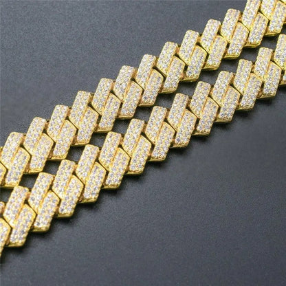 DIAMOND PRONG CUBAN CHAIN 14MM - Gold - Cartice™LuxuryJewelryGoldSilverWatchBraceletNecklaceChainIced-outCubanMoissaniteTarnish-freeStainlessDurablePremiumShinePlatedStatementDiamondAffordable