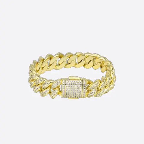 12MM ICED CUBAN LINK BRACELET -  Gold - Cartice™LuxuryJewelryGoldSilverWatchBraceletNecklaceChainIced-outCubanMoissaniteTarnish-freeStainlessDurablePremiumShinePlatedStatementDiamondAffordable