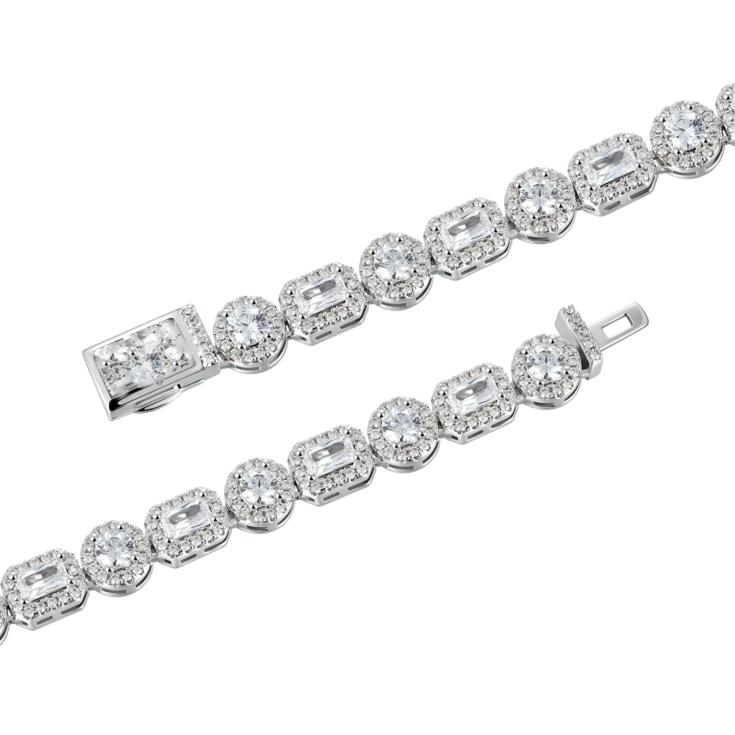 8mm Emerald Cut Mix Clustered Tennis Chain - White Gold - Cartice™LuxuryJewelryGoldSilverWatchBraceletNecklaceChainIced-outCubanMoissaniteTarnish-freeStainlessDurablePremiumShinePlatedStatementDiamondAffordable