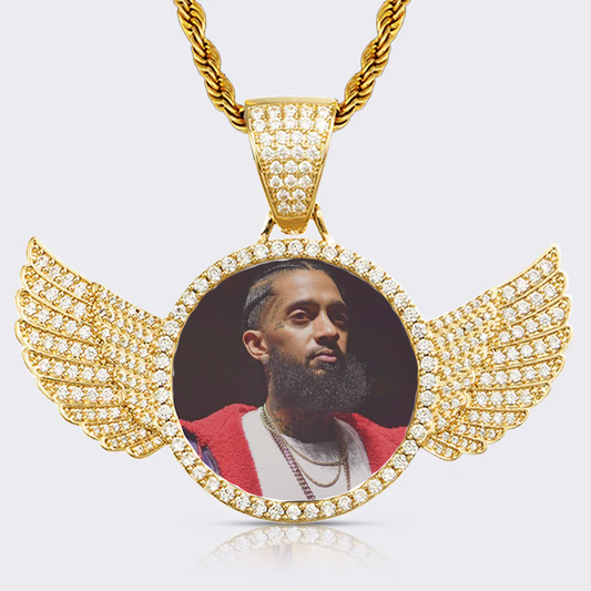 Custom Wing Photo Pendant- Gold