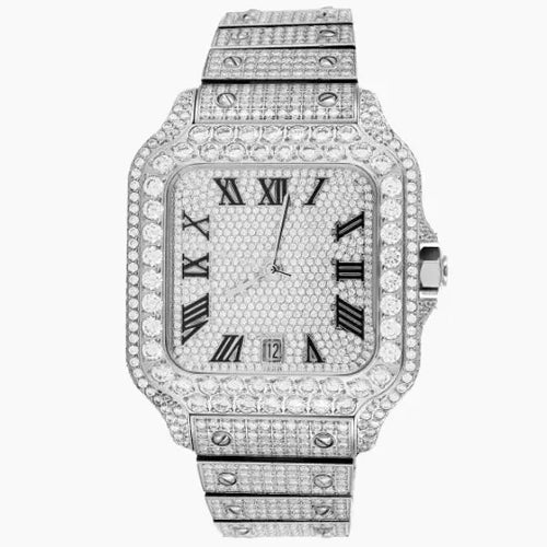 Moissanite White Tone Iced Out Watch Cartice-jewelry