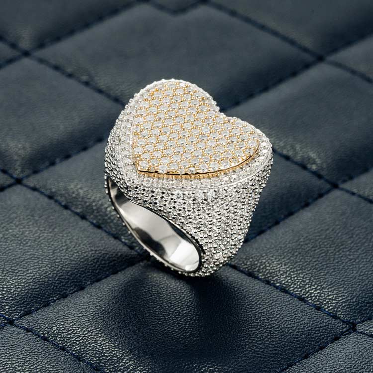 Two Tone Moissanite Heart Shaped Ring - Vermeil Gold Cartice-jewelry