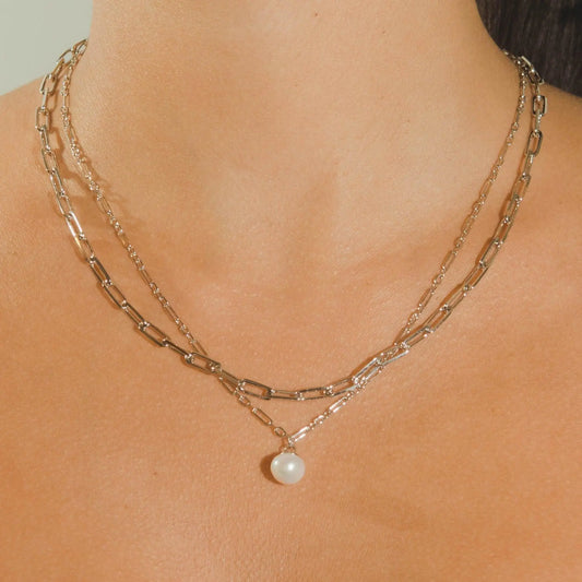 Pearl & Chain Necklace Set - White Gold - Cartice™LuxuryJewelryGoldSilverWatchBraceletNecklaceChainIced-outCubanMoissaniteTarnish-freeStainlessDurablePremiumShinePlatedStatementDiamondAffordable