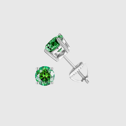 GREEN VVS ROUND 1CT EARRINGS   - White Gold Vermeil - Cartice™LuxuryJewelryGoldSilverWatchBraceletNecklaceChainIced-outCubanMoissaniteTarnish-freeStainlessDurablePremiumShinePlatedStatementDiamondAffordable